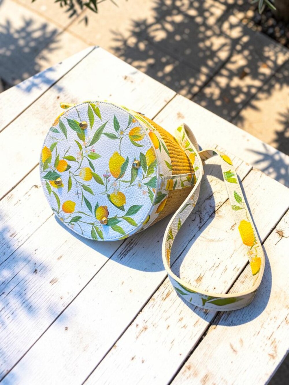Rattan and Lemon Printed Leather bucket bag by Valentina  NWT - Picture 5 of 9